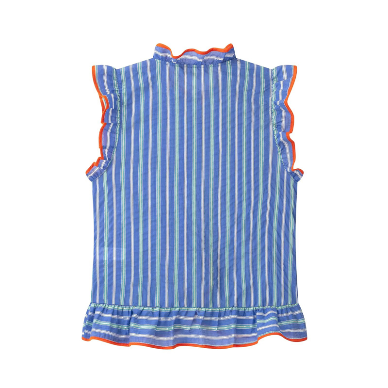 Blauw dameshemd met verticale  - Shirt Camp Collar recensie en prijs